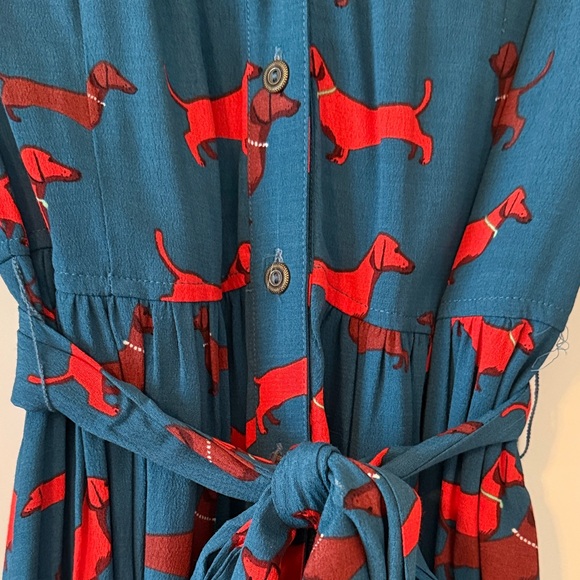 Anthropologie Dachshund Print Doxie Dog Lover Belted Long Sleeve Shirt Dress - Picture 3 of 7